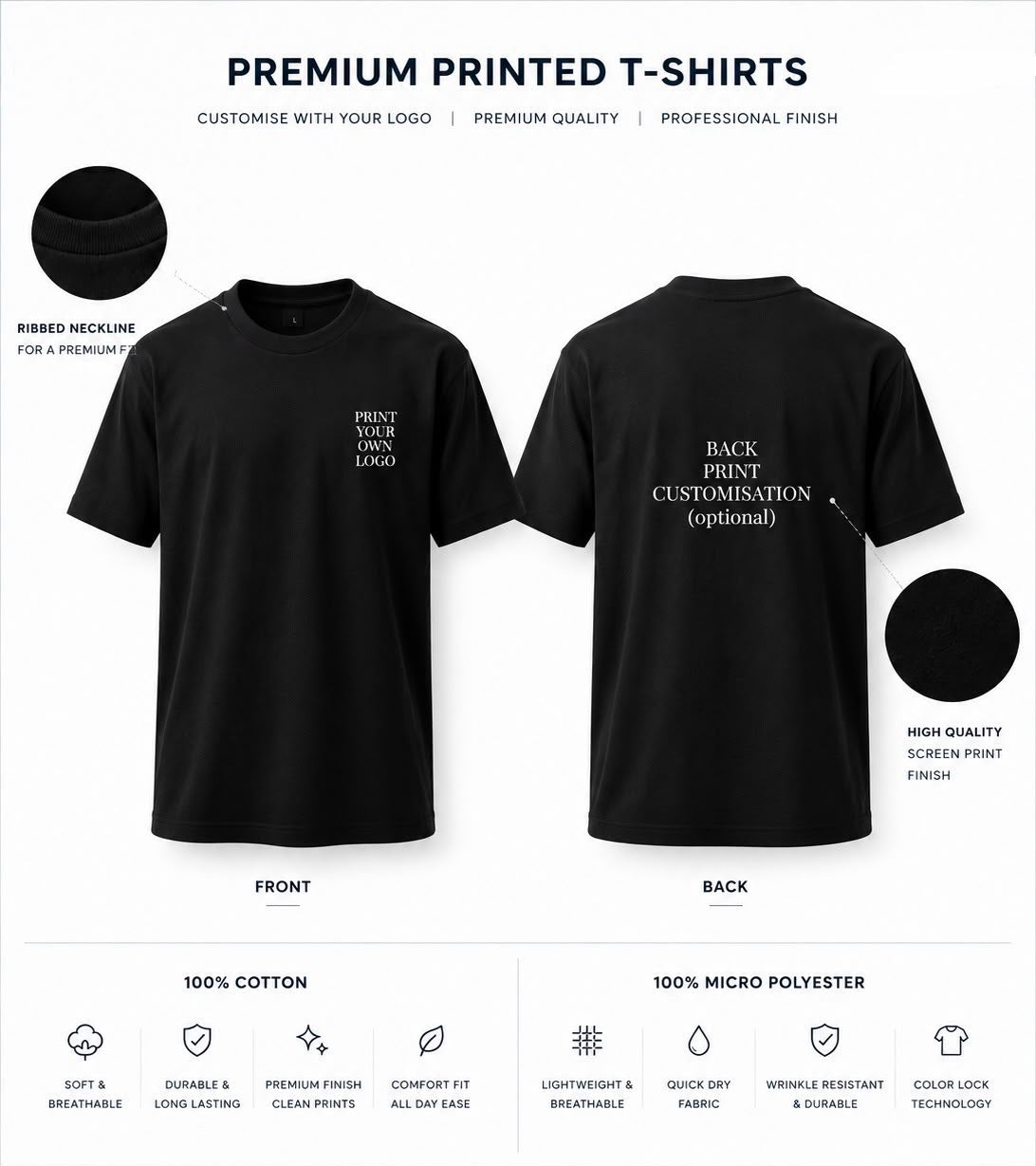 Custom printed 180 GSM cotton t-shirt with company logo