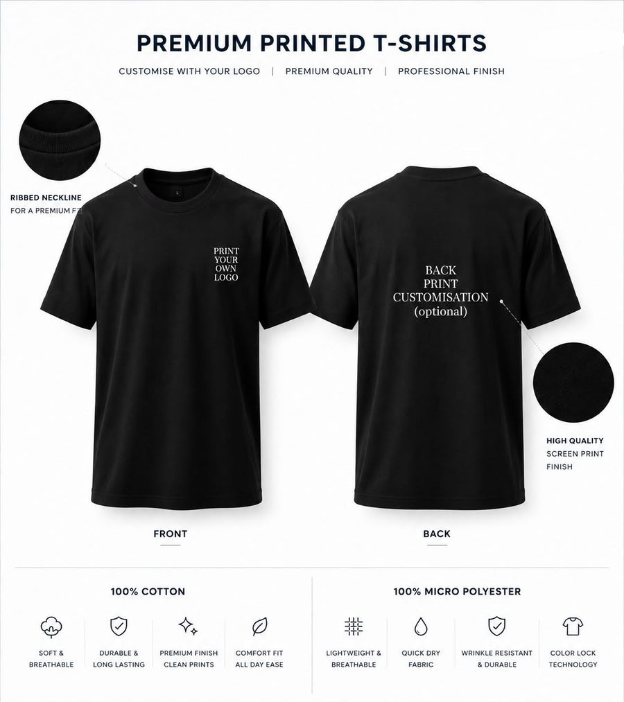 Custom printed 180 GSM cotton t-shirt with company logo